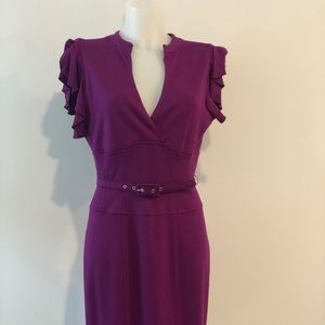 Deep plum belted cotton dress